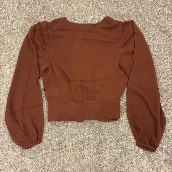 Express Womens Top Size XS V-Neck Faux Wrap Tie Waist Long Sleeves Lined NWT $54 - Picture 8 of 16